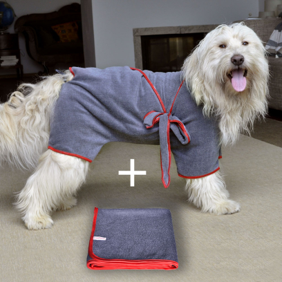 Set Bademantel und Handtuch für den Hund 